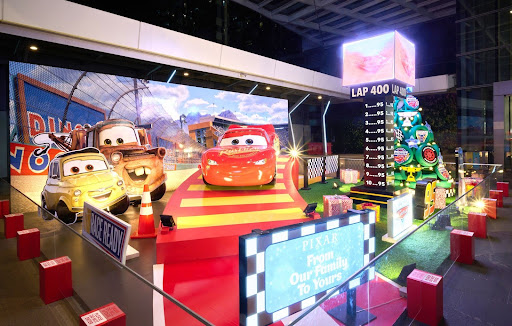 CapitaLand Disney Pixar Cars holiday display at Funan mall with Lightning McQueen